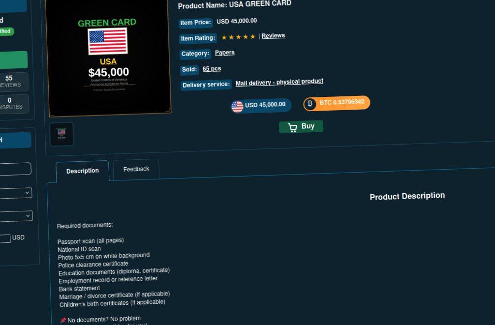 Advertisement for a US green card.